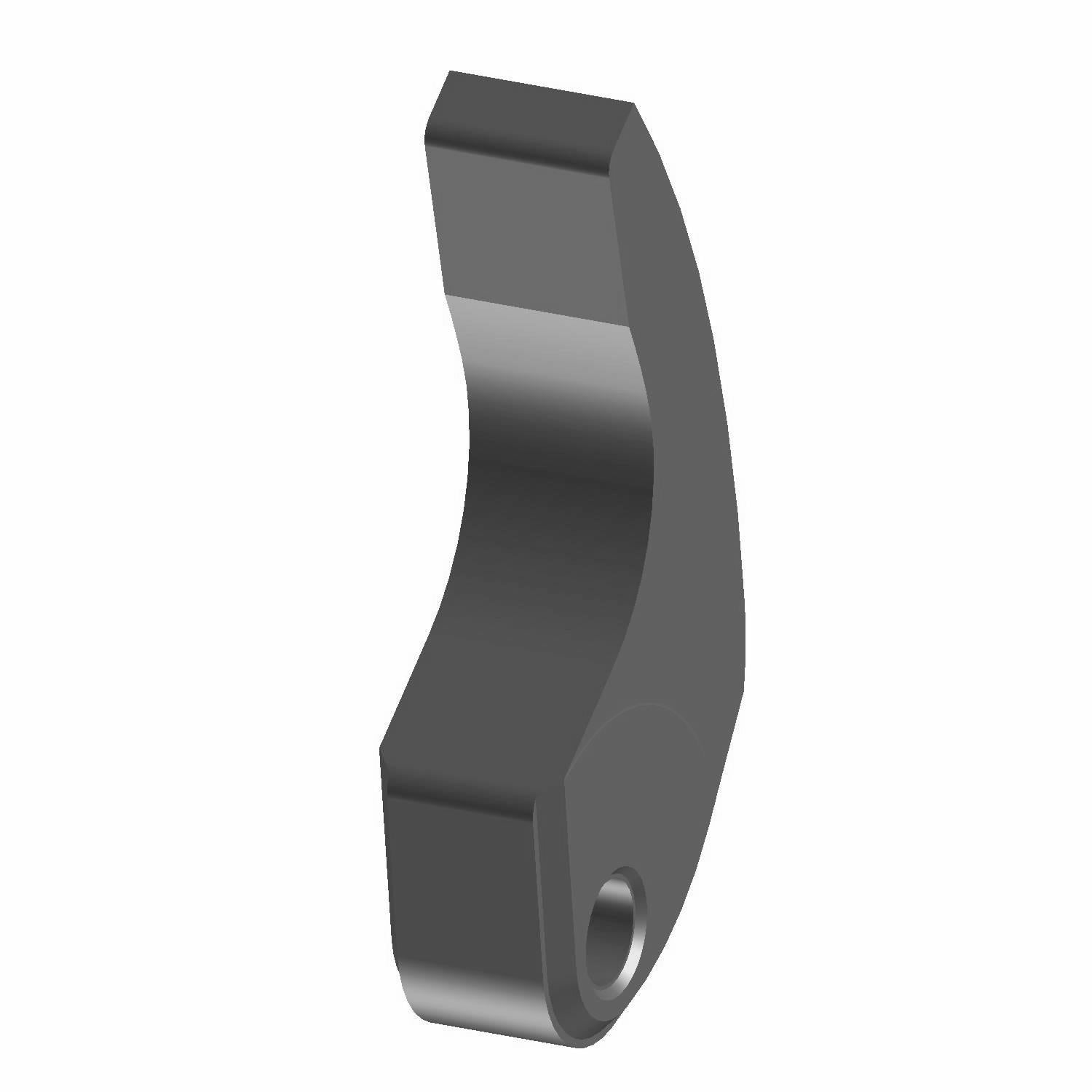 Matte black curved metal weight shift part with mounting hole at the base.