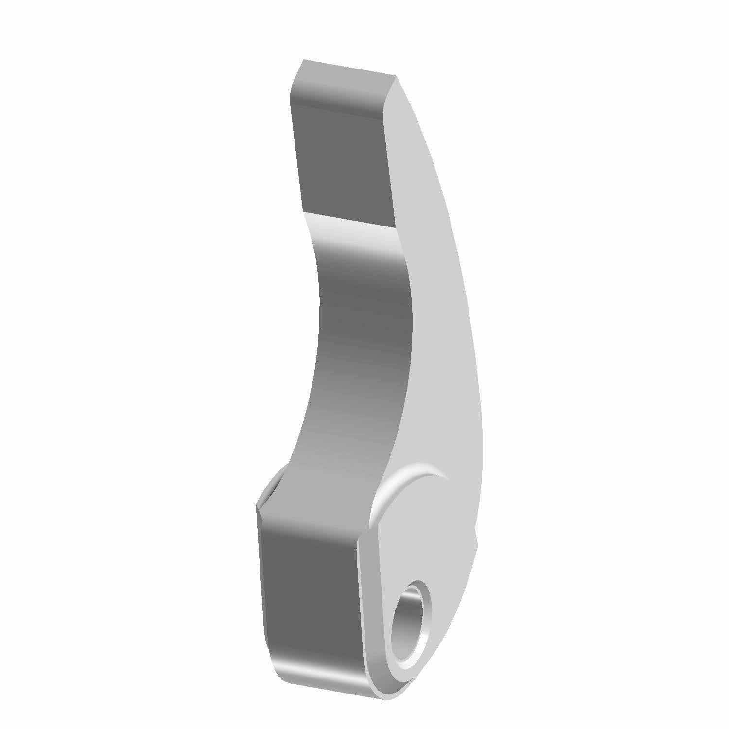 Gray metallic lever with a curved ergonomic shape and a mounting hole at the base.