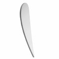 Sleek silver elongated teardrop-shaped metal badge with smooth, polished finish.
