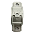 Silver metal sway bar mount bracket with two large holes and raised numeric markings.