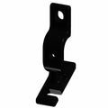 Black metal sway bar cast bracket with two mounting holes and an angled design.