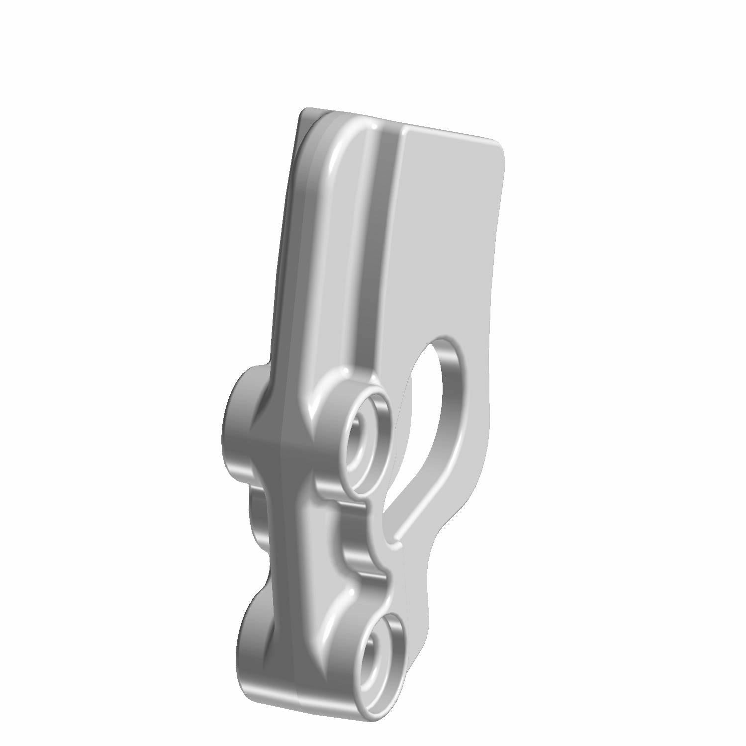 Silver metallic front brake scraper with mounting holes and contoured design for Polaris vehicles.