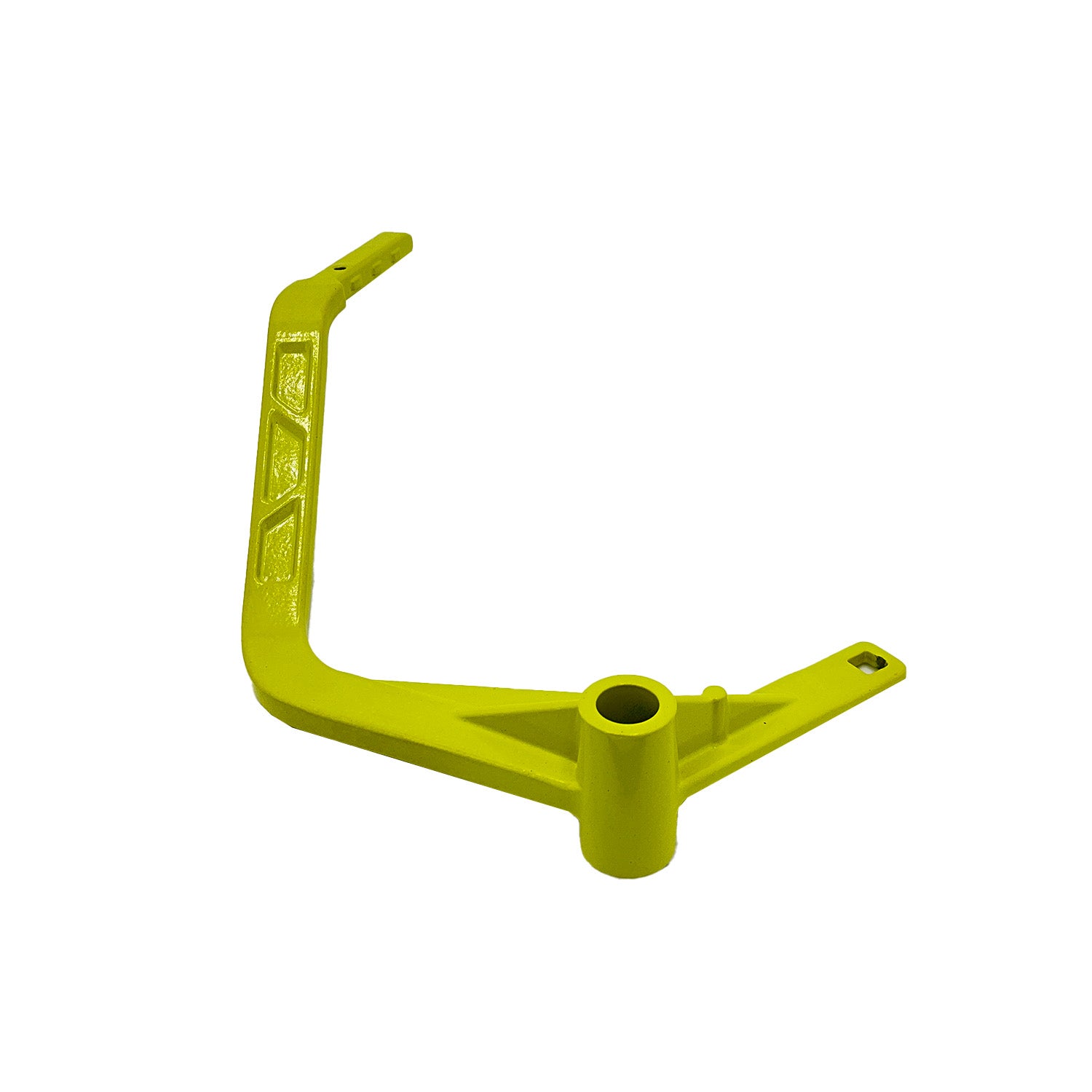 Yellow cast metal shift lever with angled arm and mounting hole.