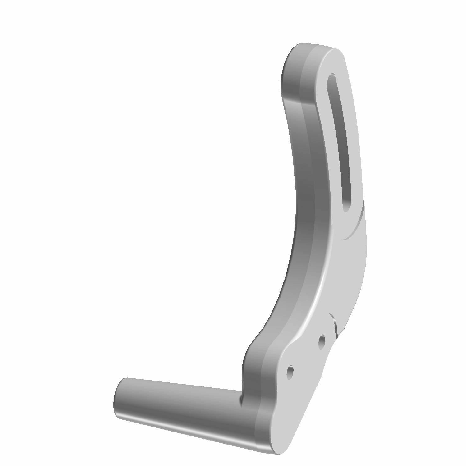 Matte black metal alternator coupler with curved arm and cylindrical attachment point, three mounting holes.