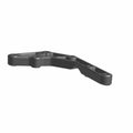 Black metal casting steering rack mount with multiple mounting holes and angular design.