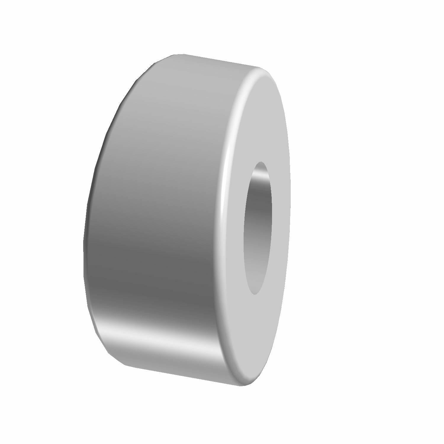 Silver metallic round wedge lock with a central hole and smooth edges.
