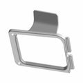 Silver metal outlet duct mount bracket with rectangular cutout and mounting holes.