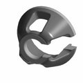 Silver-gray metal retainer spring cast with cutout design and curved edges.