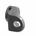 Gray metal front drive mount bracket with a hexagonal bolt hole and smooth rounded edges.