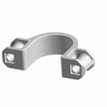 Silver cast metal sway bar bracket with square bolt holes and curved shape.