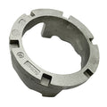 Silver-gray aluminum cam adjuster ring with notches and a hollow center.