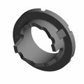 Black circular cam adjuster with a grooved inner ring and raised tabs around the edge.
