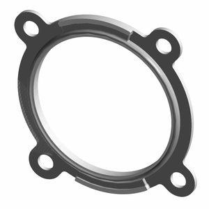 A black and silver metal ring with four mounting holes, viewed at an angle against a white background—perfect as an OEM Indian Polaris Airbox Seal for your Indian motorcycle.