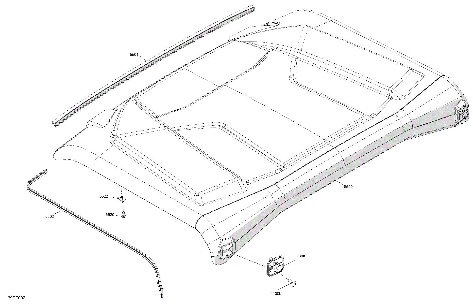 An Image of a Genuine Can-Am Parts Schematic Diagram showing the schematic - BODY - ROOF