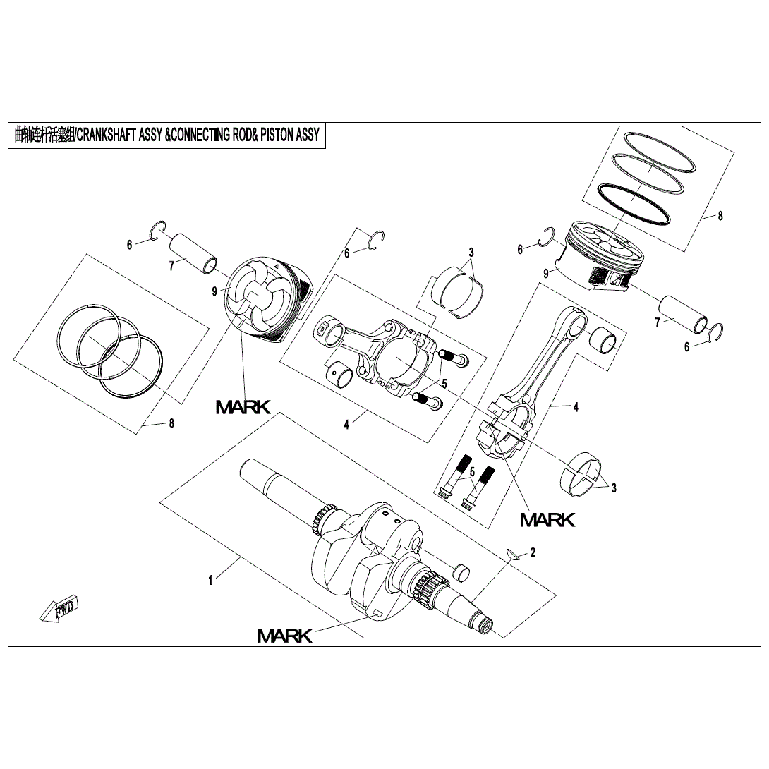 An Image of a genuine CFMOTO Parts Schematic Diagram showing the group - CRANKSHAFT & CONNECTING ROD & PISTON ASSY - 2024 CFMOTO CFORCE 800 XC