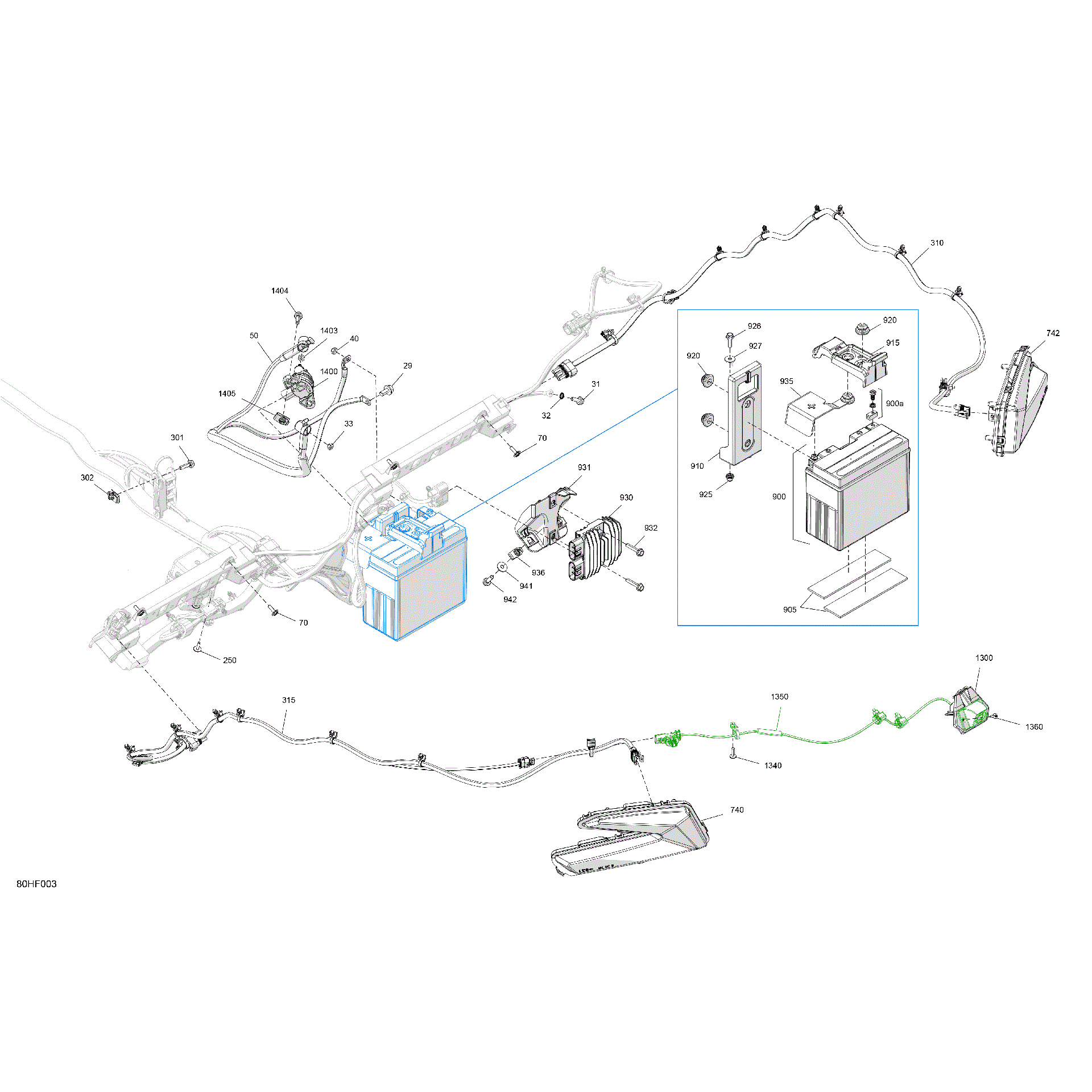 An Image of a Genuine Can-Am Parts Schematic Diagram showing the schematic - ELECTRIC - REAR SECTION