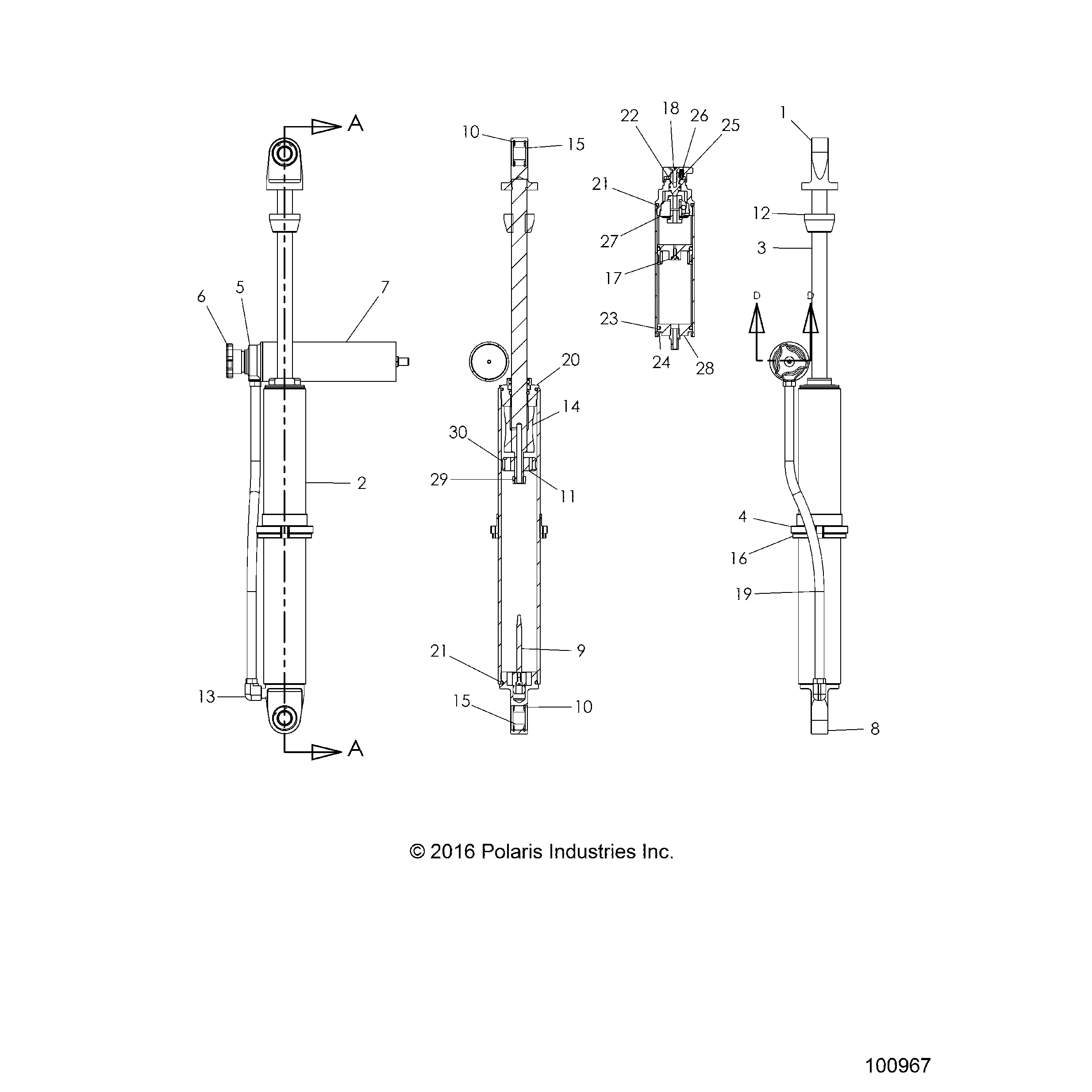 An Image of a Genuine Polaris Parts Schematic Diagram showing the schematic - SUSPENSION: REAR SHOCK - 2019 POLARIS ACE 900 EPS XC