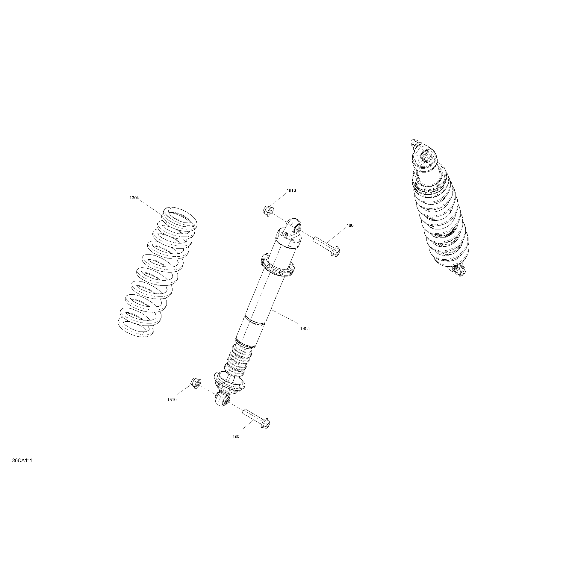An Image of a Genuine Can-Am Parts Schematic Diagram showing the schematic - SUSPENSION - REAR SHOCKS - DPS