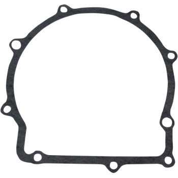 The Yamaha Clutch Cover Gasket by Epi is a thin, flat, black OEM-quality replacement with multiple bolt holes, made for sealing engine components, shown against a white background.