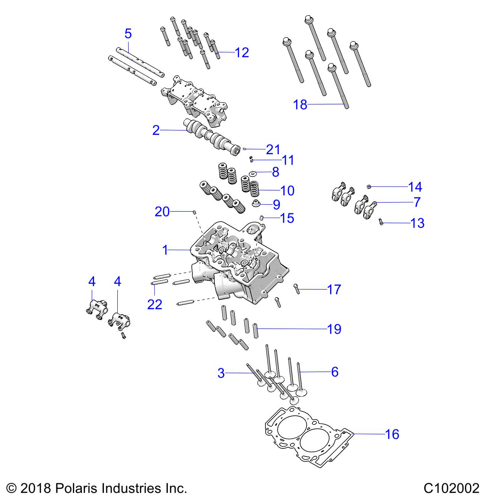 An Image of a Genuine Polaris Parts Schematic Diagram showing the schematic - ENGINE: CYLINDER HEAD CAM and VALVES - 2023 POLARIS SPORTSMAN XP 1000 HIGH LIFTER