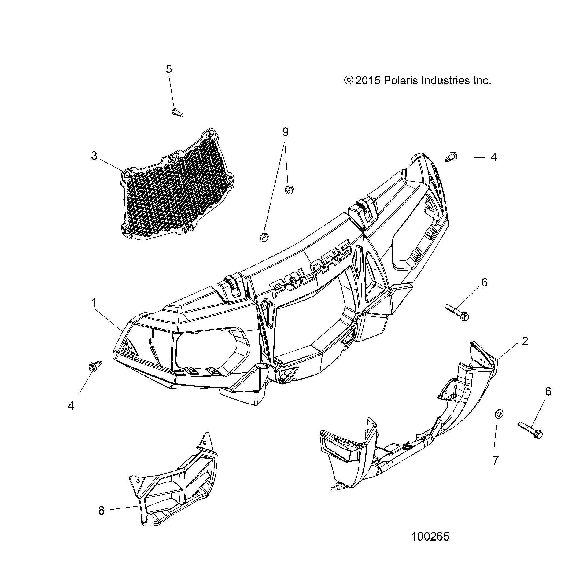 An Image of a Genuine Polaris Parts Schematic Diagram showing the schematic - BODY: FRONT BUMPER and MOUNTING - 2017 POLARIS SPORTSMAN TOURING 850 SP