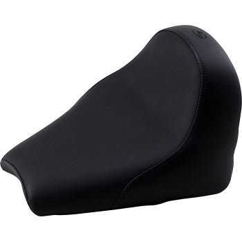 The Indian Renegade Solo Seat - Smooth by Saddlemen features black, contoured design with smooth upholstery and visible stitching, offering comfort and support for your Indian motorcycle.