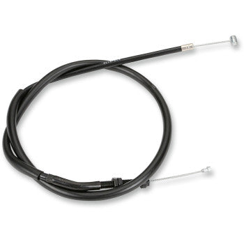 The Honda Black Vinyl Clutch Cable by Parts Unlimited features coiled black housing with metal ends—one end has a cylindrical stopper, the other a thin exposed wire—for a perfect fit and reliable performance.