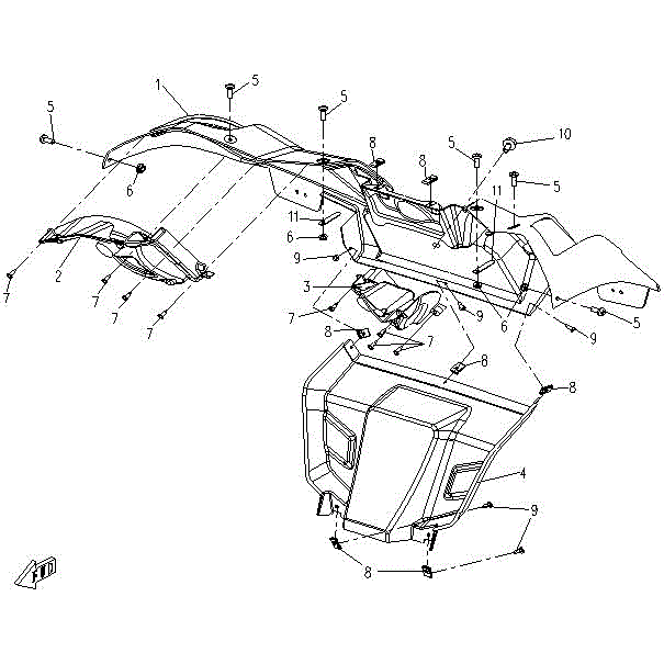 An Image of a genuine CFMOTO Parts Schematic Diagram showing the group - PLASTIC-05 - 2015 CFMOTO CFORCE 500 SWB