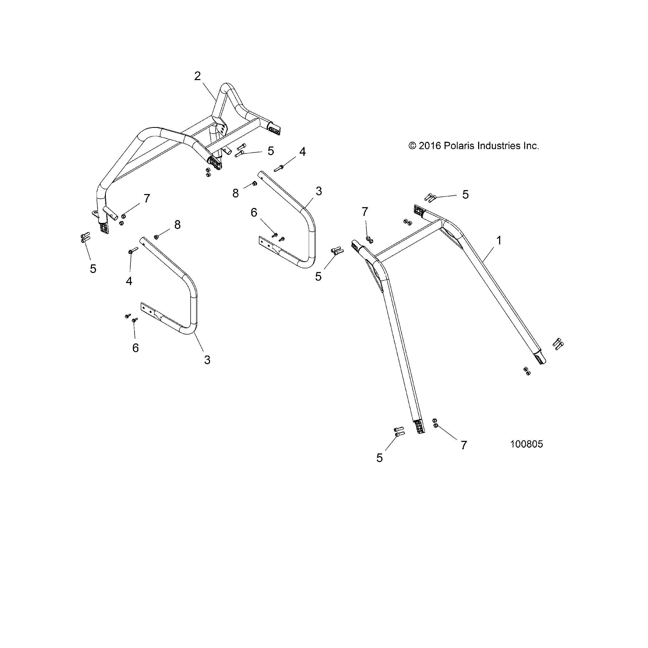 An Image of a Genuine Polaris Parts Schematic Diagram showing the schematic - CHASSIS: CAB FRAME AND SIDE BARS - 2021 POLARIS ACE 150 EFI