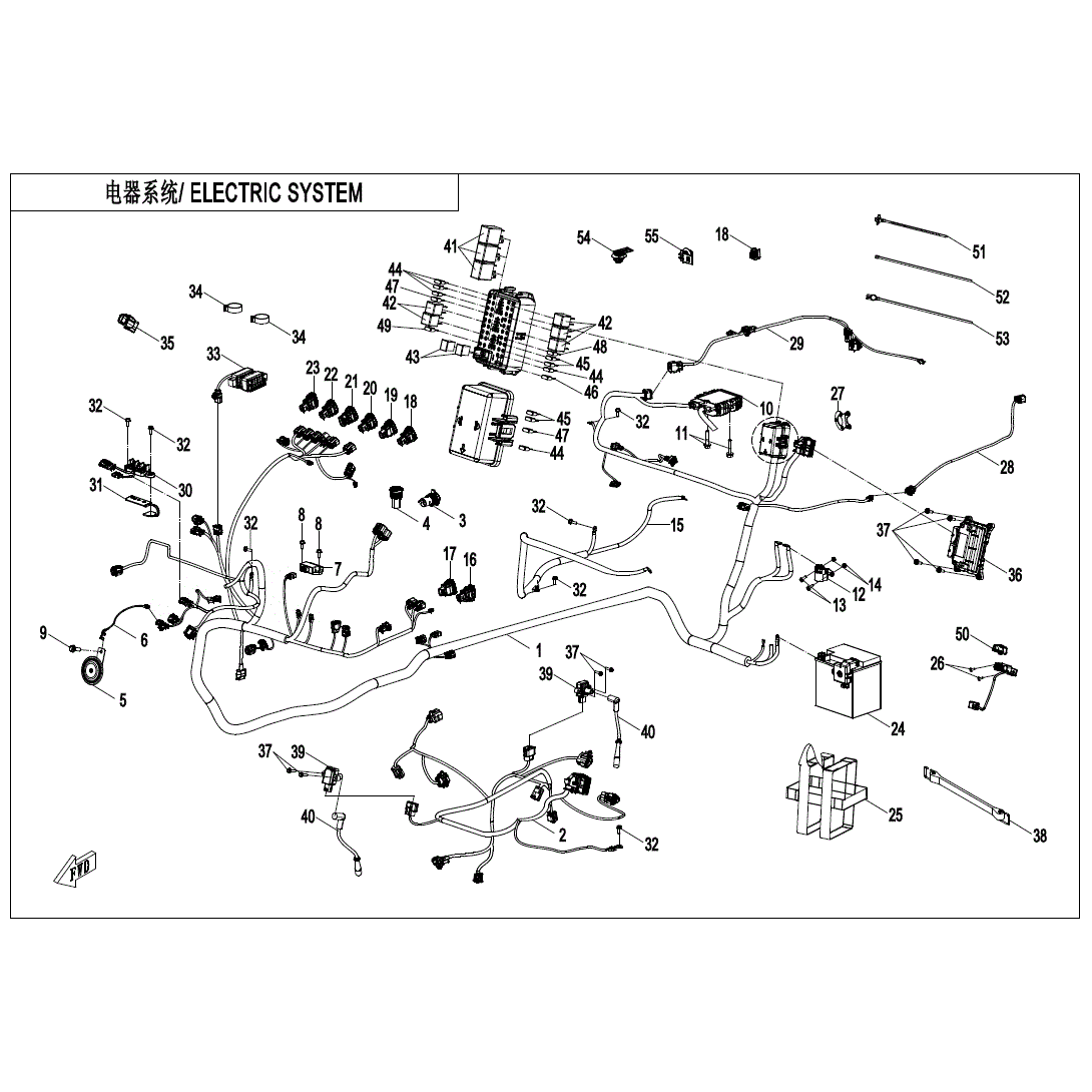 An Image of a Genuine CFMOTO Parts Schematic Diagram showing the schematic - ELECTRIC SYSTEM - 2024 CFMOTO ZFORCE 800 Trail
