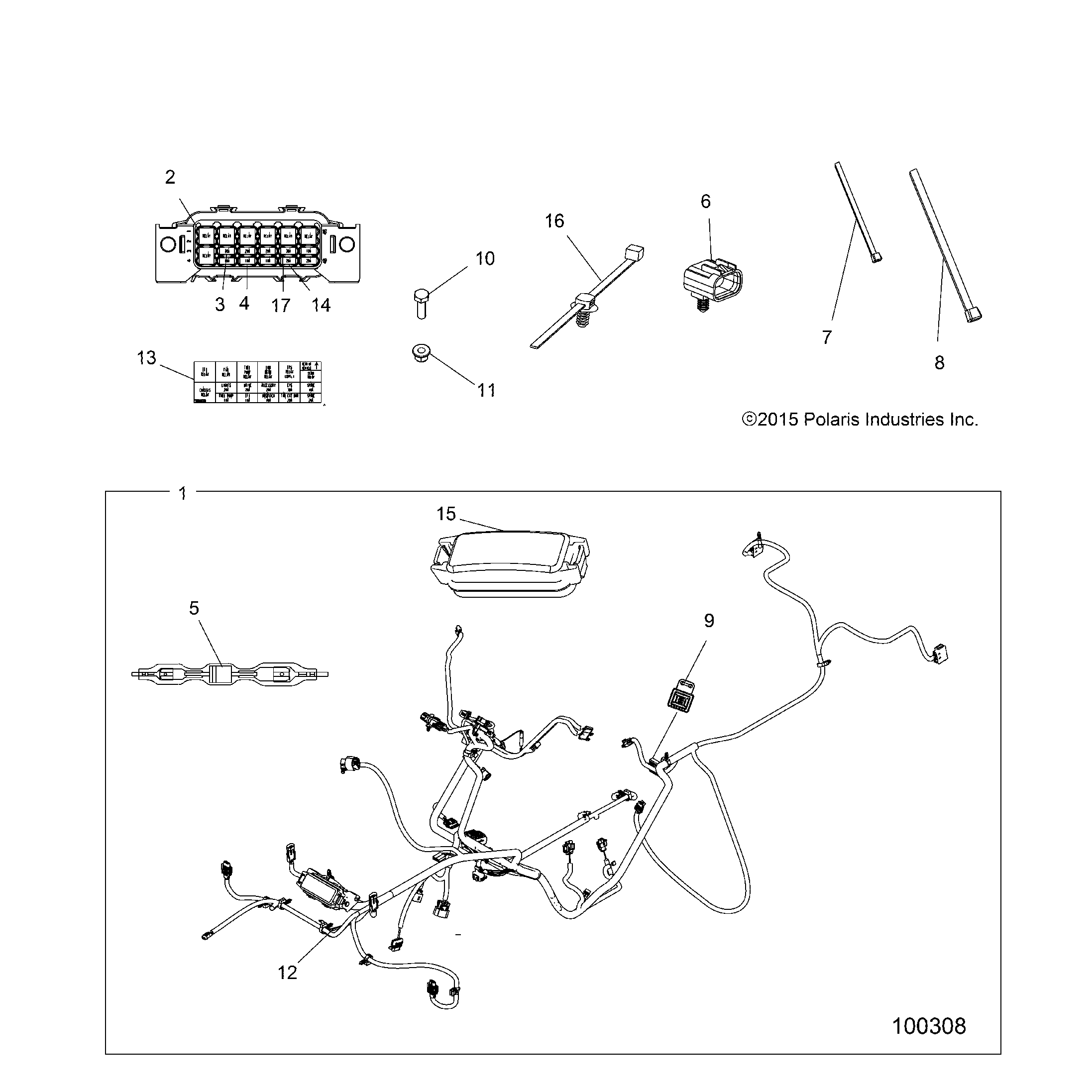 An Image of a Genuine Polaris Parts Schematic Diagram showing the schematic - ELECTRICAL: HARNESS - 2018 POLARIS SPORTSMAN 850 HIGH LIFTER
