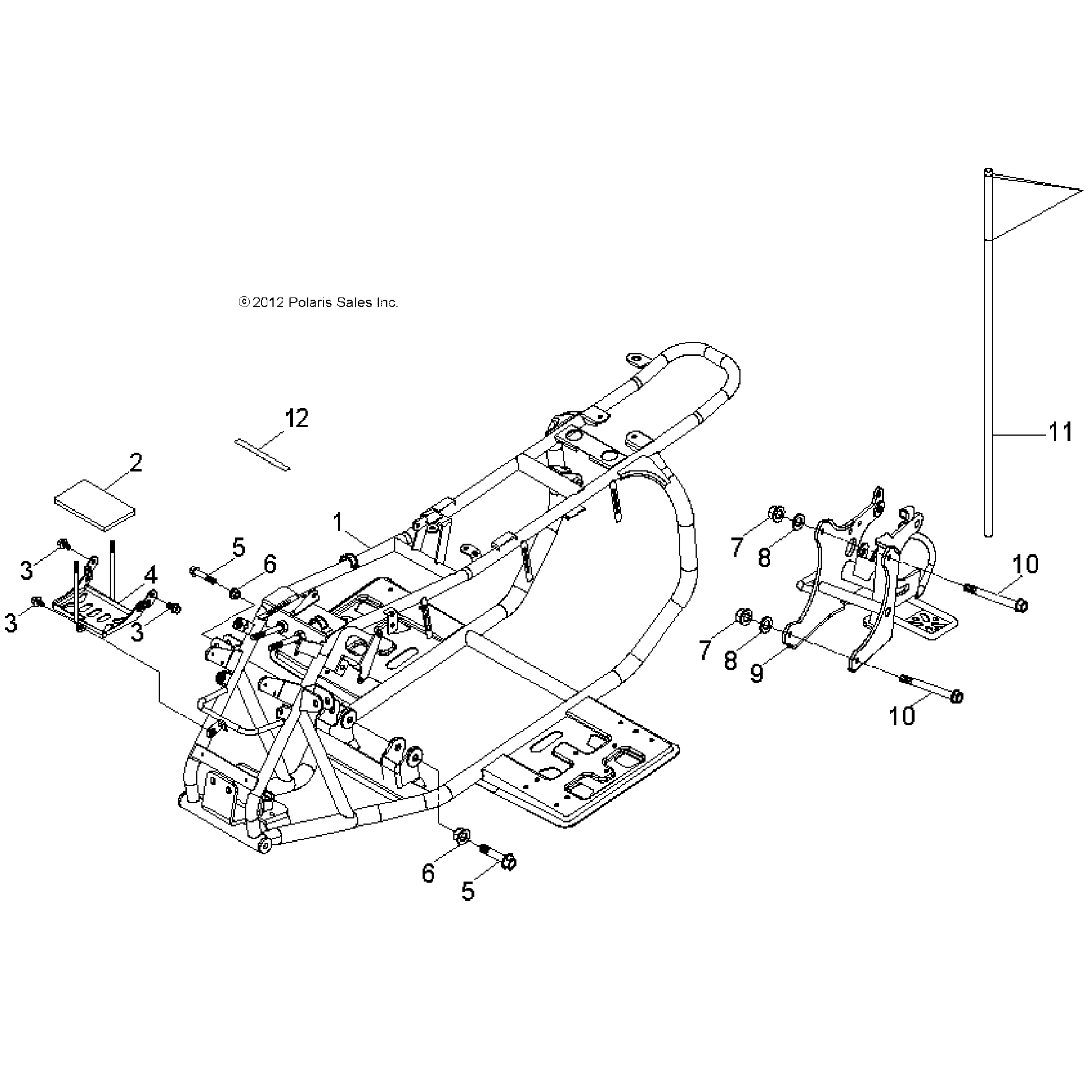 An Image of a Genuine Polaris Parts Schematic Diagram showing the schematic - CHASSIS: FRAME and SWING ARM - 2015 POLARIS OUTLAW 50