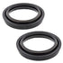 Two black circular rubber dust seals with inner metal rings from the Dust Seal Kit by All Balls are shown slightly overlapping on a white background. These fork seals fit various automotive uses, including Victory and Indian motorcycles.