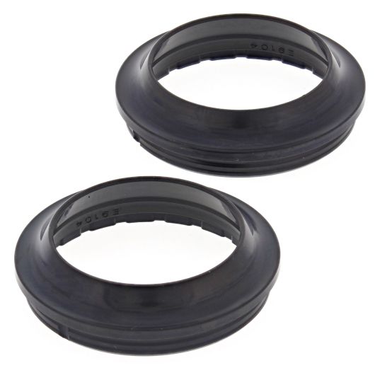 Pair of round black rubber fork dust seals with grooved inner edges for 43mm forks.