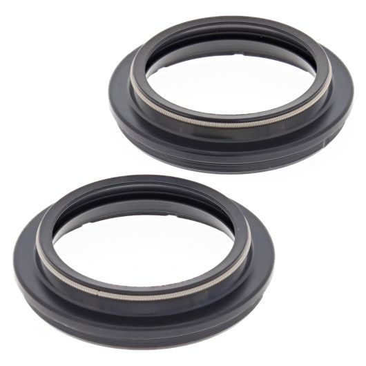 Pair of round black fork dust seals with metal-reinforced edges designed for 45mm forks.