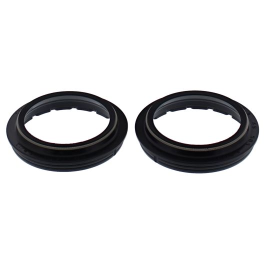 Pair of black rubber fork dust seals with grooved inner edges for 46mm forks.