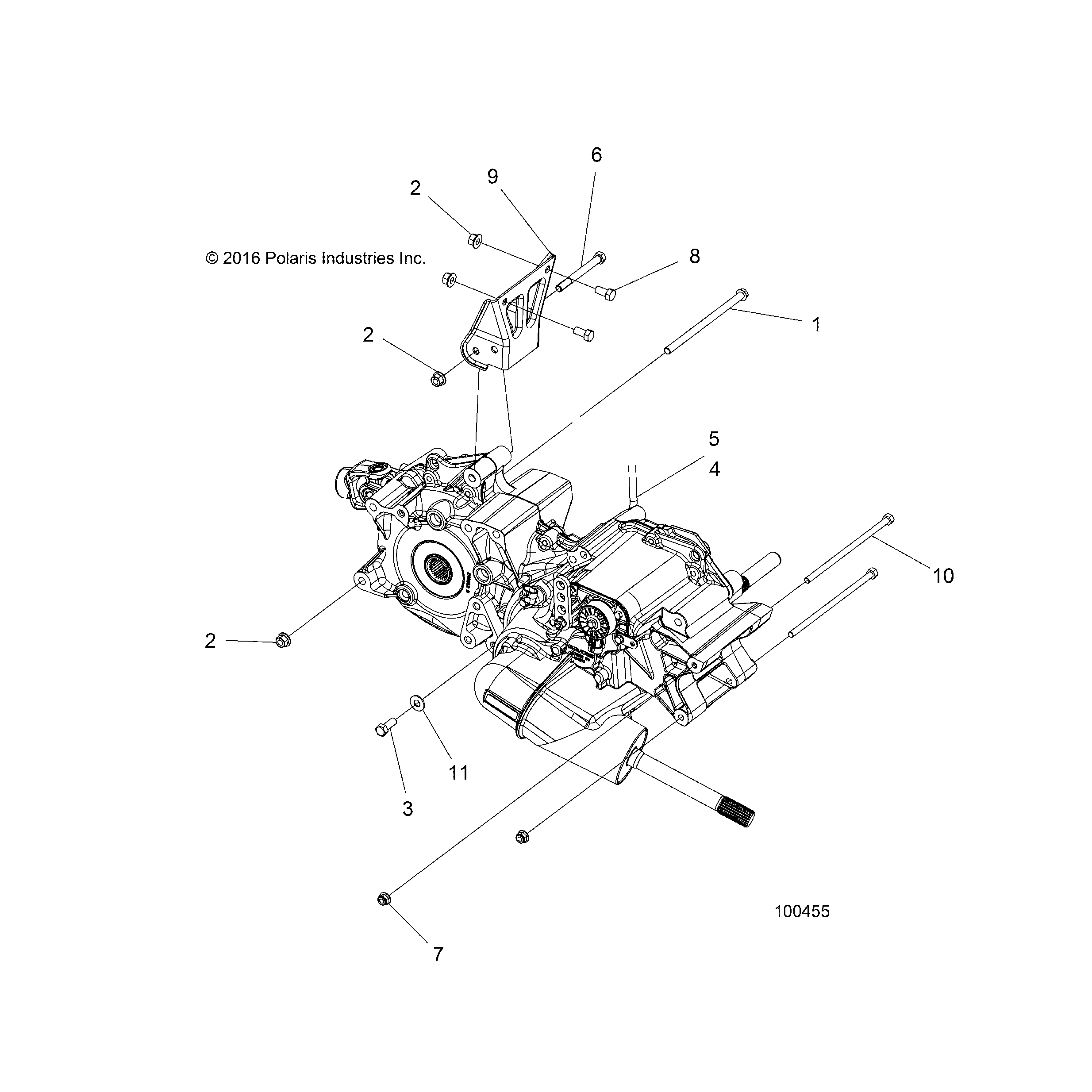 An Image of a Genuine Polaris Parts Schematic Diagram showing the schematic - DRIVE TRAIN: MAIN GEARCASE MOUNTING - 2019 POLARIS SPORTSMAN 570 6X6