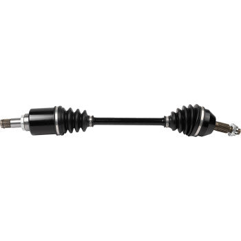 Black metal rear right axle shaft with accordion-style rubber boots on both ends for Honda Pioneer 1000 Trail UTV.