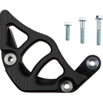 Black aluminum Honda case saver sprocket cover with three mounting holes and three included silver bolts.