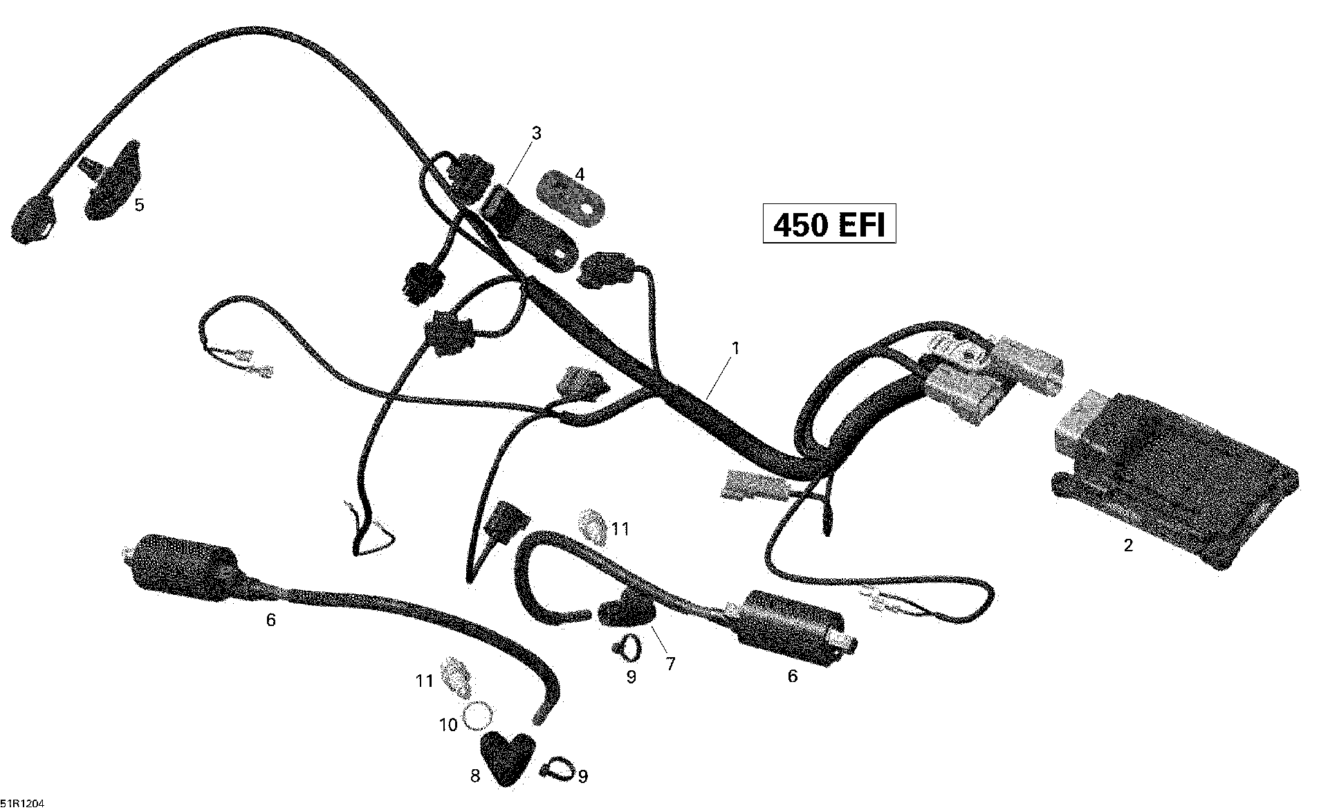 An Image of a Genuine Can-Am Parts Schematic Diagram showing the schematic - ENGINE HARNESS AND ELECTRONIC MODULE