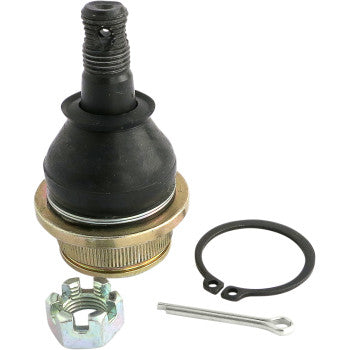 The Epi Ball Joint Lower is shown on a white background with a black OEM-quality assembly, rubber boot, metal castle nut, snap ring, and silver cotter pin.