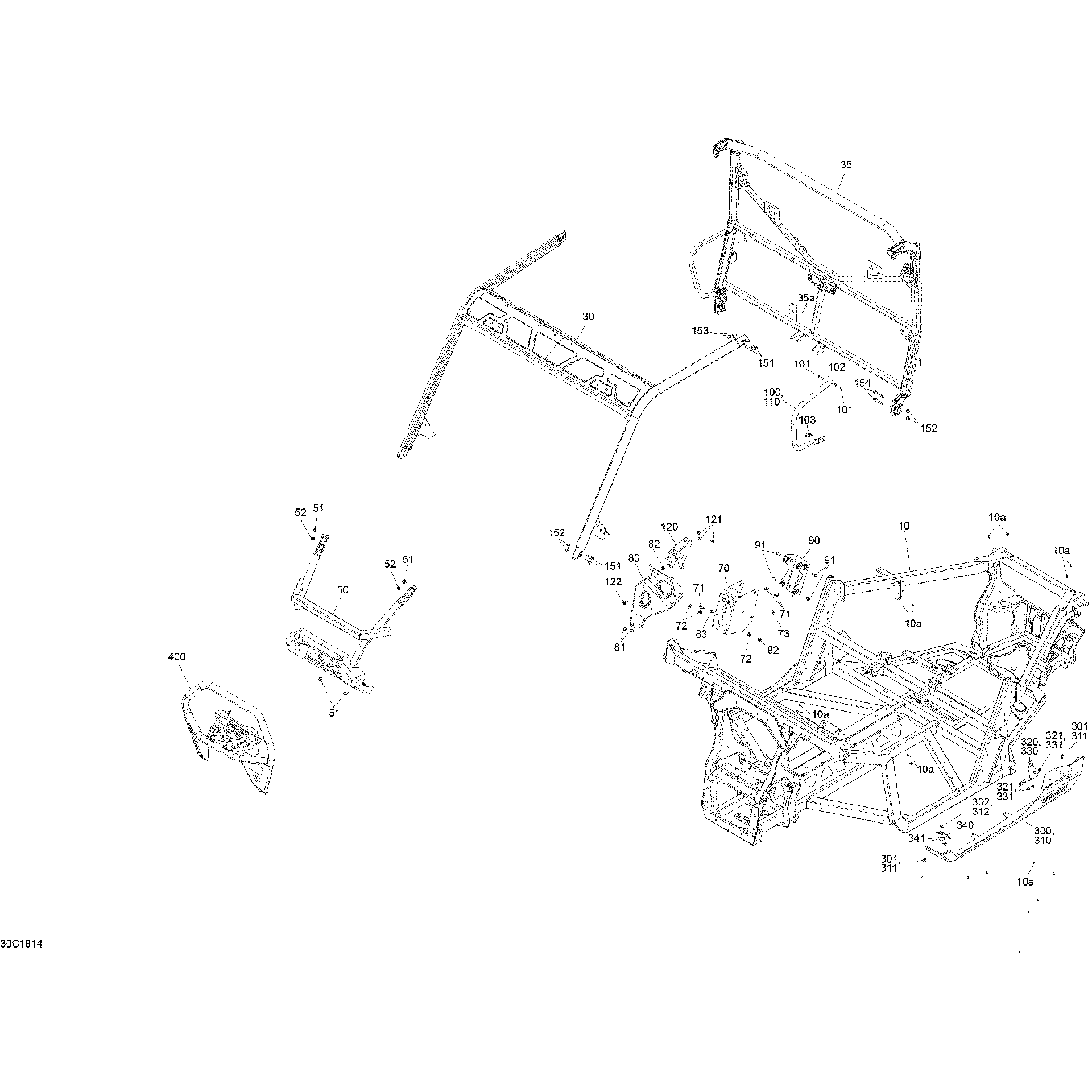 An Image of a Genuine Can-Am Parts Schematic Diagram showing the schematic - FRAME DEFENDER - XT P