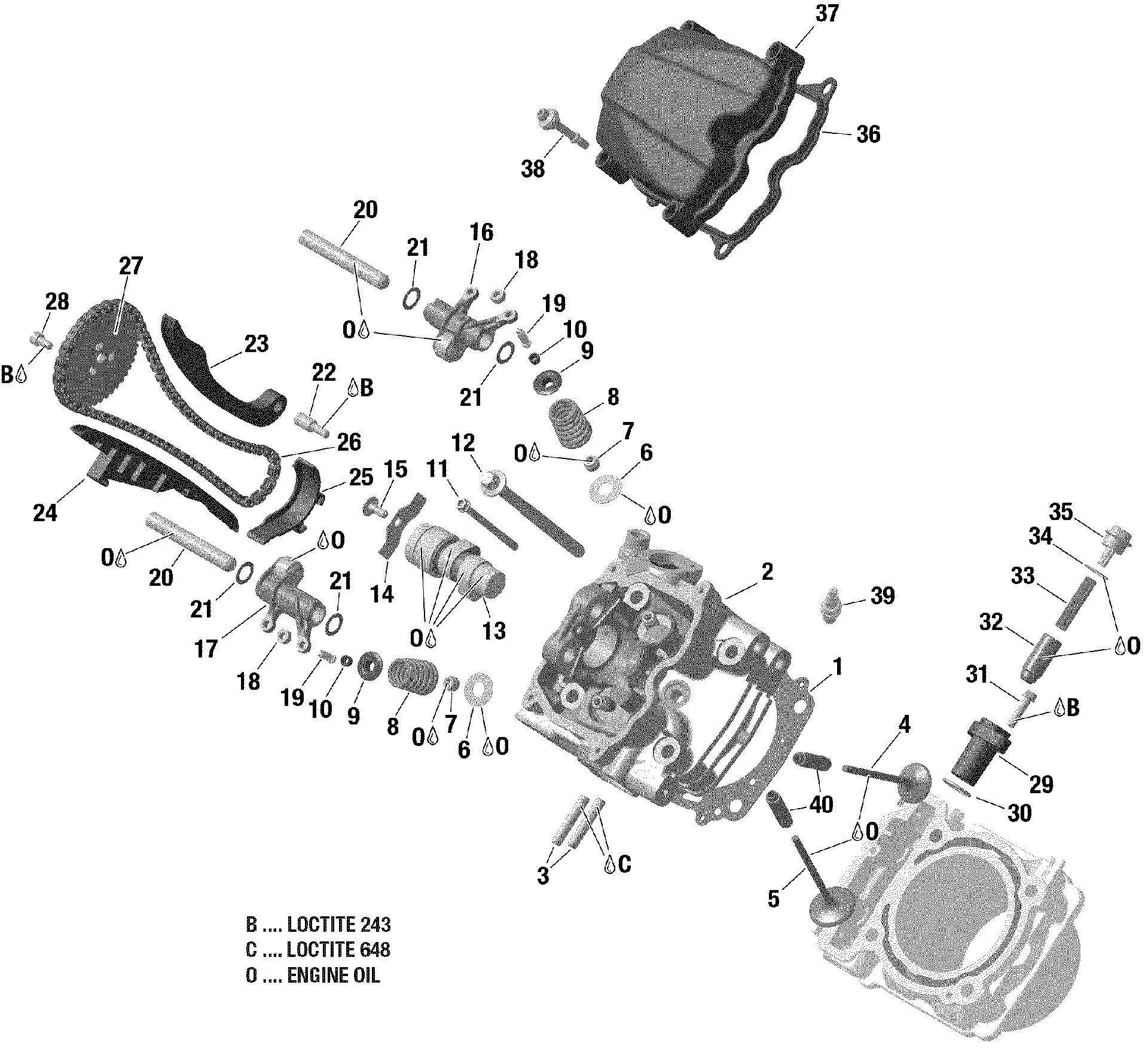 An Image of a Genuine Can-Am Parts Schematic Diagram showing the schematic - ROTAX - CYLINDER HEAD FRONT