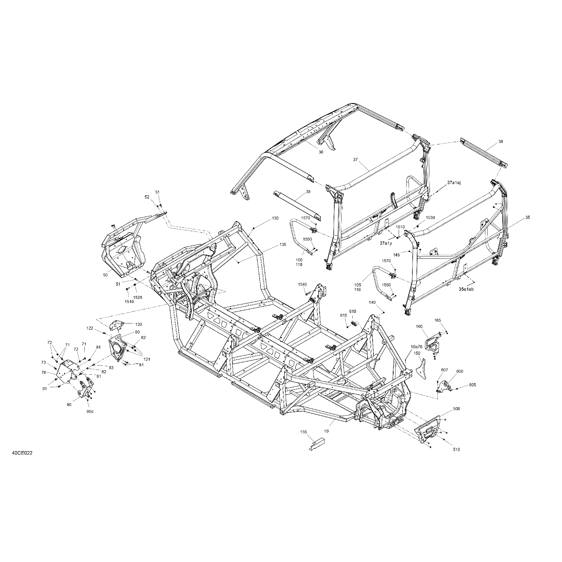 An Image of a Genuine Can-Am Parts Schematic Diagram showing the schematic - FRAME - SYSTEM