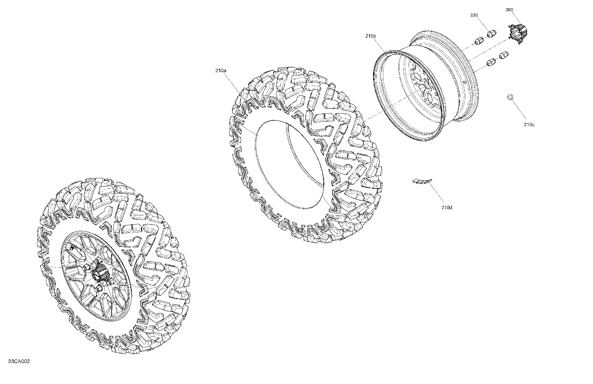 An Image of a Genuine Can-Am Parts Schematic Diagram showing the schematic - DRIVE - FRONT WHEELS - DS