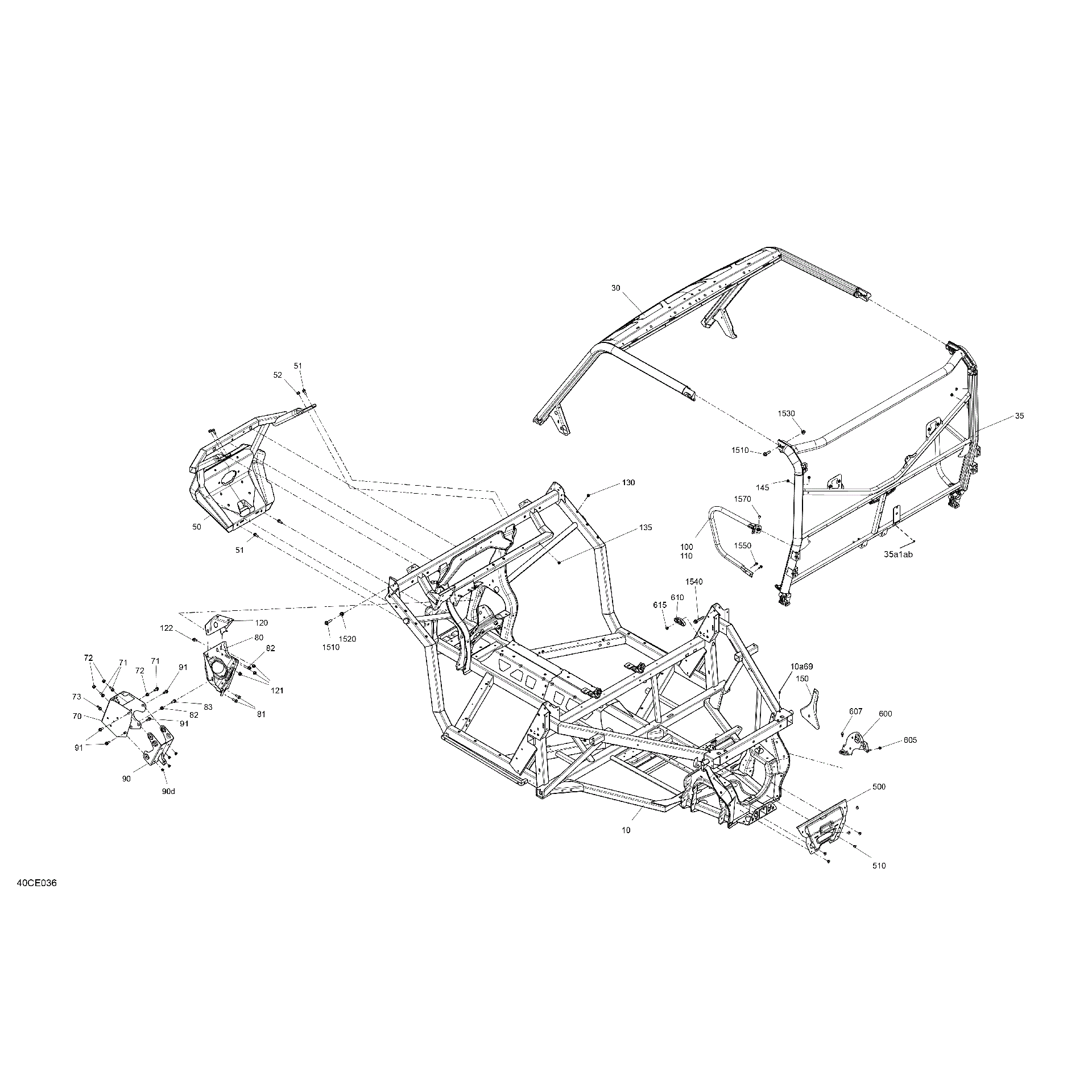 An Image of a Genuine Can-Am Parts Schematic Diagram showing the schematic - FRAME - SYSTEM