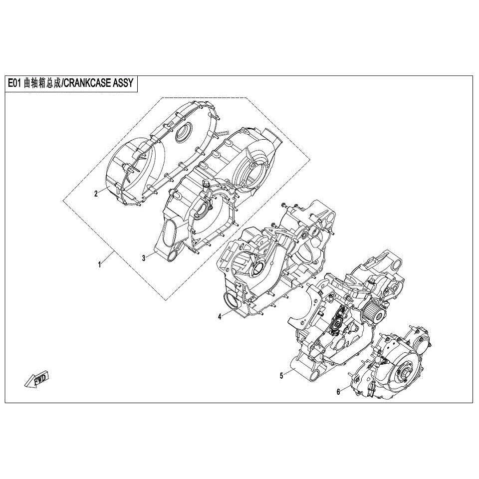 An Image of a Genuine CFMOTO Parts Schematic Diagram showing the schematic - CRANKCASE ASSY - 2017 CFMOTO ZFORCE 800 EX