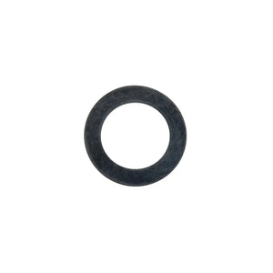 Black round rubber cap gasket with flat surface and circular hole in center.