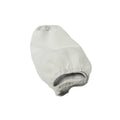 White cylindrical precleaner filter sleeve with elastic openings on both ends.
