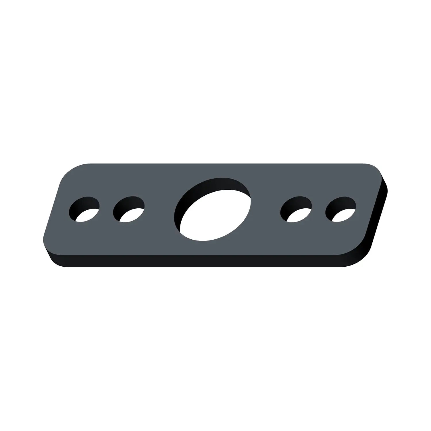 Black rectangular license plate spacer with five mounting holes, made of durable material.